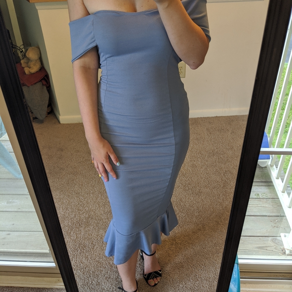 Light Blue Off-the-Shoulder Cocktail Dress